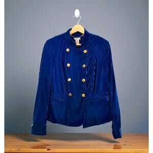 Vintage Cache Blue Velvet Military Style Blazer Jacket S M
